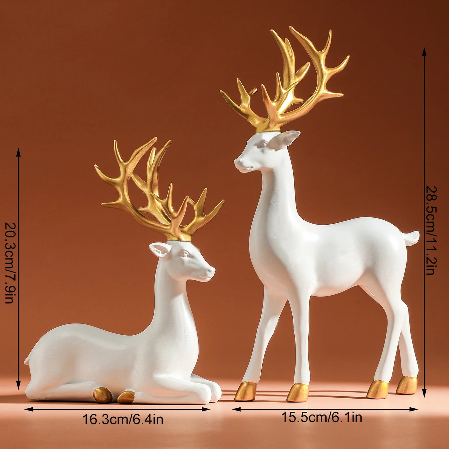 Reindeer Figurines White Deer Statue Elk Sculpture Solid Synthetic Resin