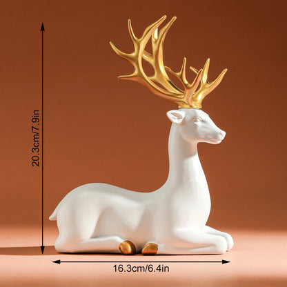 Reindeer Figurines White Deer Statue Elk Sculpture Solid Synthetic Resin