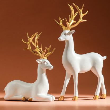 Reindeer Figurines White Deer Statue Elk Sculpture Solid Synthetic Resin