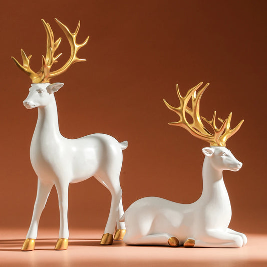 Reindeer Figurines White Deer Statue Elk Sculpture Solid Synthetic Resin