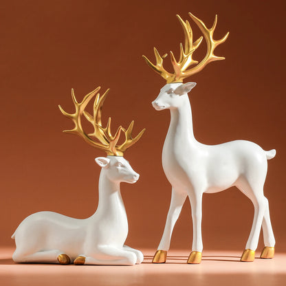 Reindeer Figurines White Deer Statue Elk Sculpture Solid Synthetic Resin